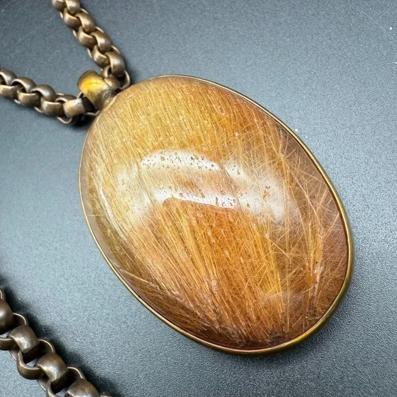 RARE 1994 Signed Stephen Dweck Pendant Necklace Oversized Bronze Chain & Quartz - Picture 6 of 8